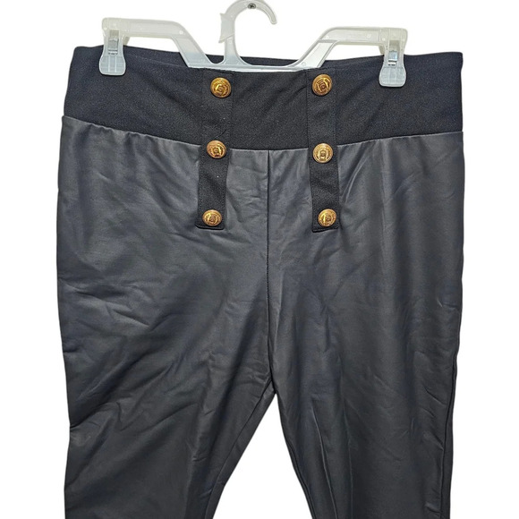 River Island High Rise Button Front Faux-Leather Leggings Black Size US 10 - Picture 2 of 9